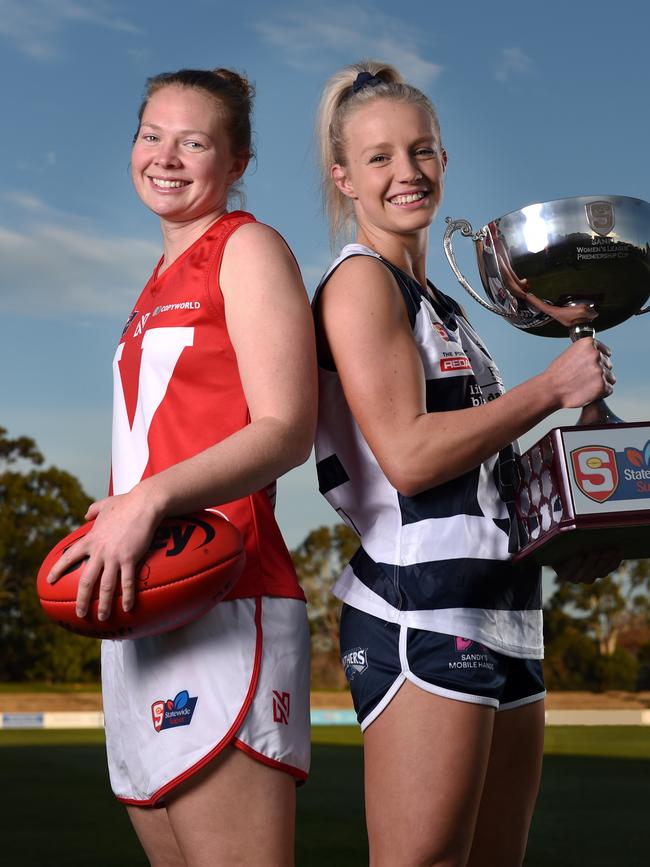 North Adelaide Roosters captain Leah Tynan and South’s Sam Pratt. Picture: Naomi Jellicoe