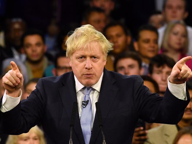 Boris Johnson speaks during a general election campaign rally in East London. Picture: AFP