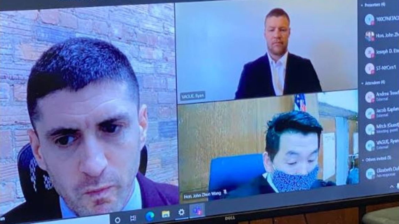 Jordan De Goey appears in a New York court via video link. Picture: Megan Palin