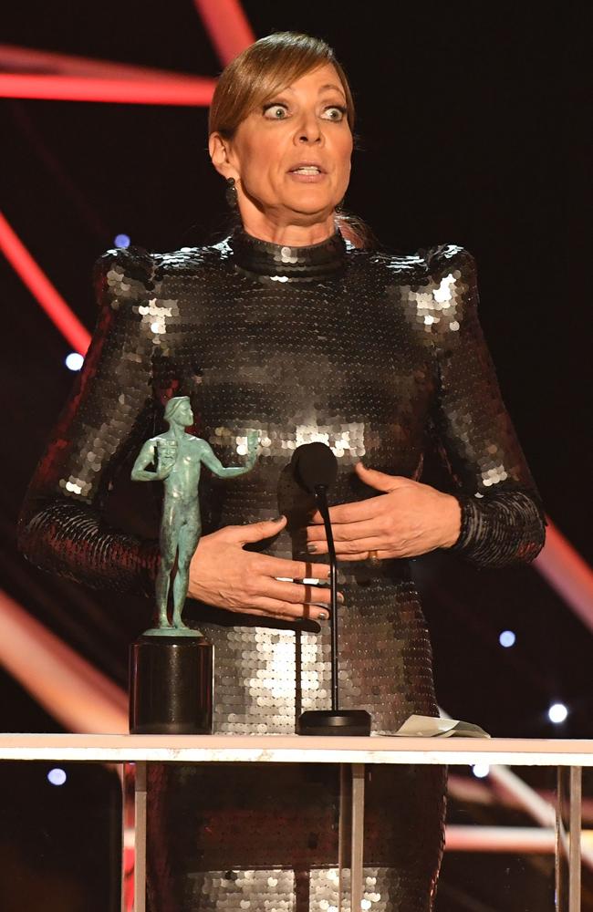Allison Janney accepts the Outstanding Performance by a Female Actor in a Supporting Role award for ‘I, Tonya’ onstage during the 24th Annual Screen Actors Guild Awards show at The Shrine Auditorium on January 21, 2018 in Los Angeles, California. Picture: AFP