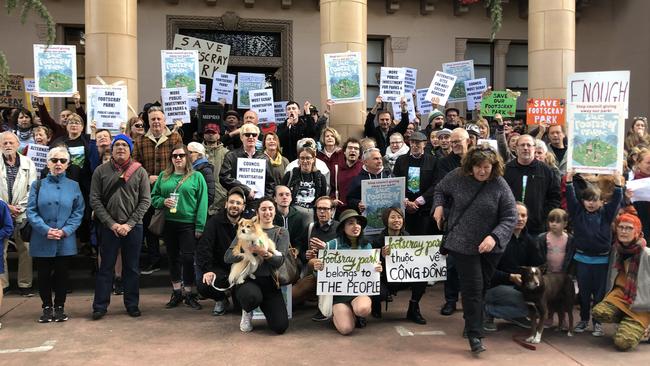 Save Footscray Park members rallied outside the council before the meeting.