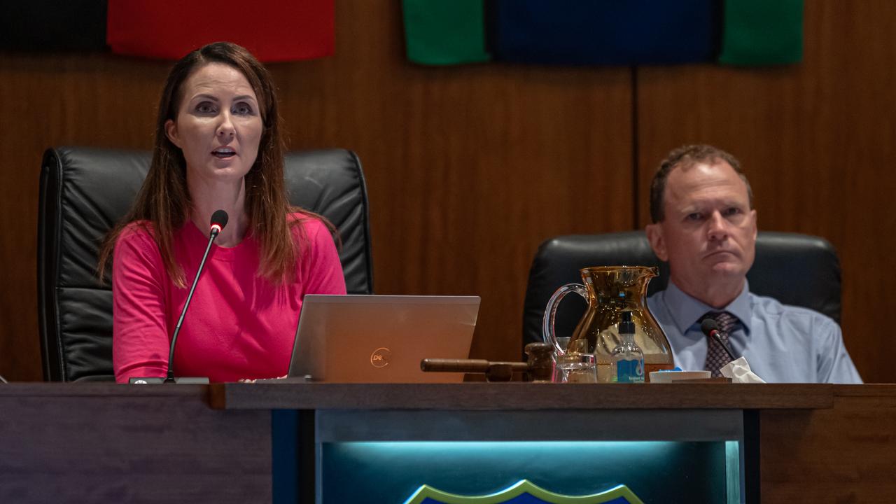 Cairns Regional Council Mayor Amy Eden and CEO John Andrejic during the ordinary Council meeting on June 5th. Picture Emily Barker.