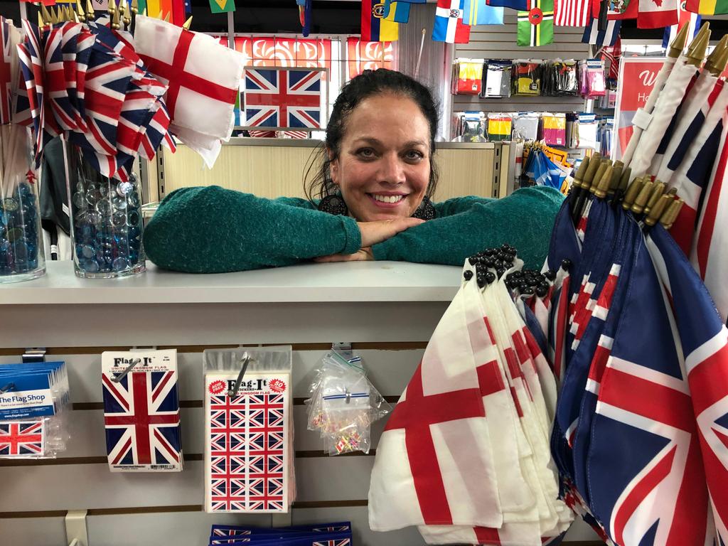 Susan Braverman at her Vancouver store, says there's been an uptick in local demand for the Union Jack since Prince Harry and Meghan announced their move to Canada. Picture: AFP