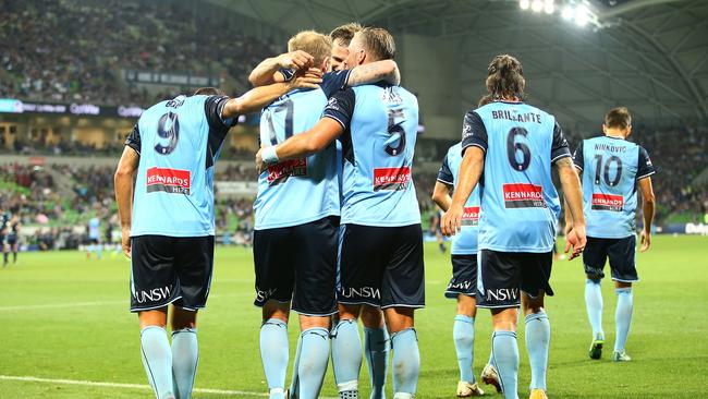 Sydney FC celebrate after Carney finished off Victory. (Jack Thomas/Getty Images)