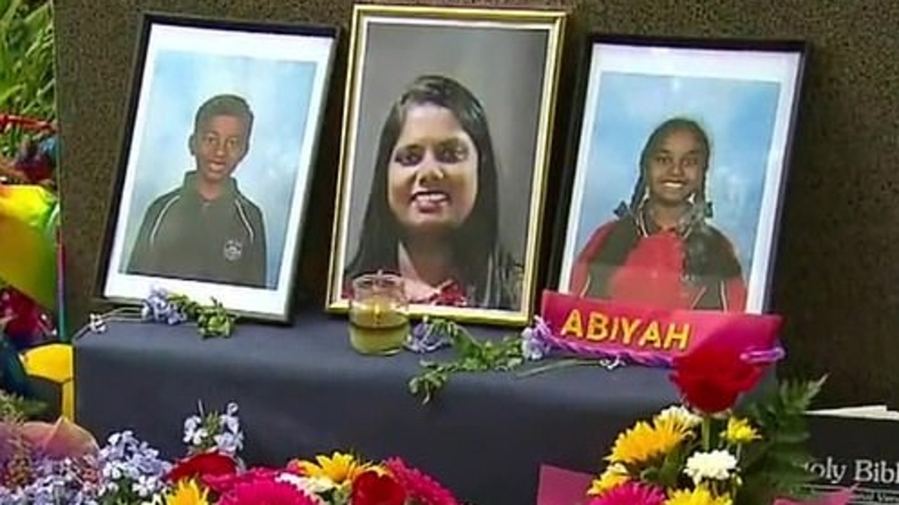 Abiyah, 10, and Aiden Selvan, eight, and their mother Selvamma Doreswamy, 40, were tragically killed in a car fire at John Graham Reserve in Coogee. Picture: 9 News