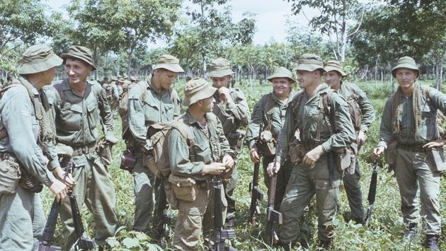 Long Tan, South Vietnam. A group portrait of original soldiers of D Company, 6th Battalion, The Royal Australian Regiment (6RAR) on 18 August 1969.