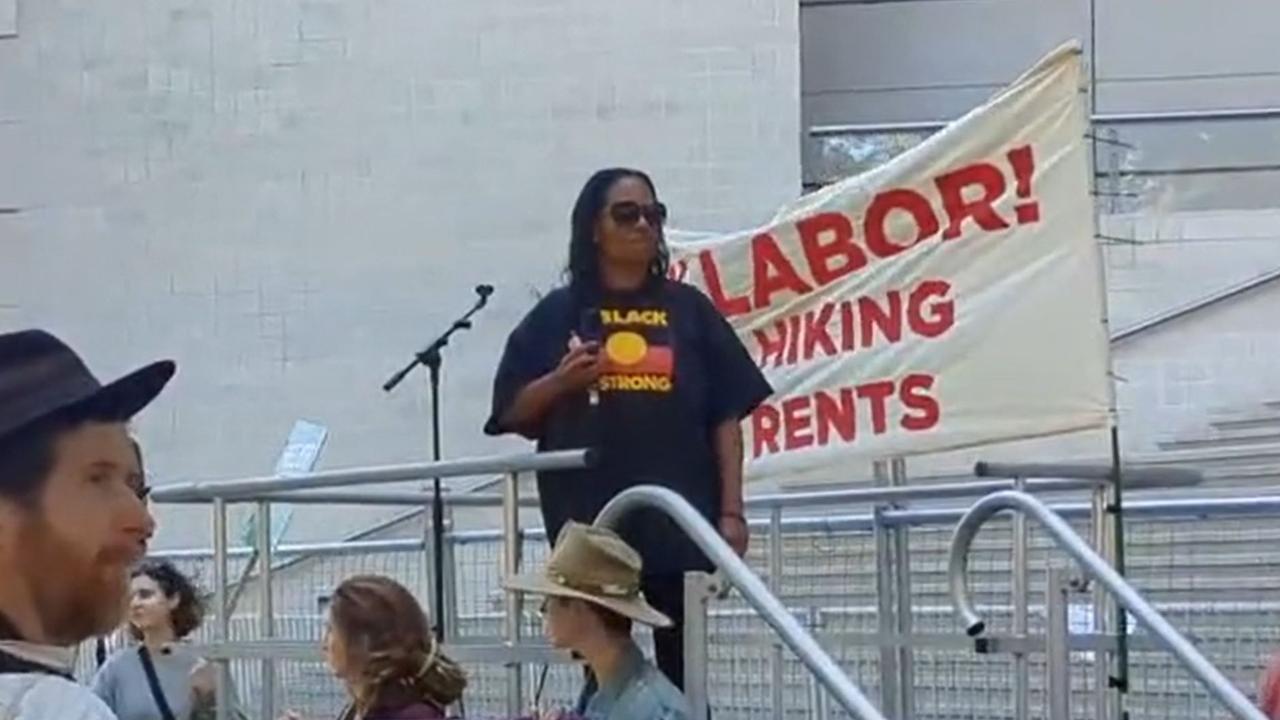 The Jagera woman took the mic at a Greens rally outside the Labor conference. Picture: Twitter