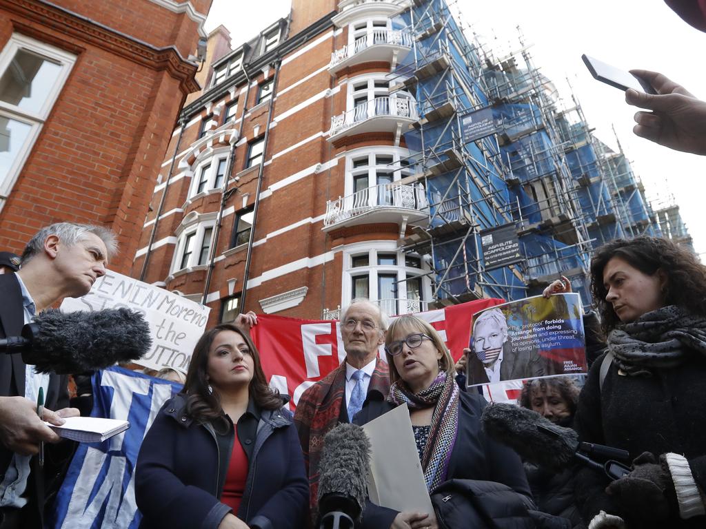 German MP Heike Hansel, right, speaks to the media outside the Ecuadorian embassy in London, Thursday, December 20, 2018. Picture: AP