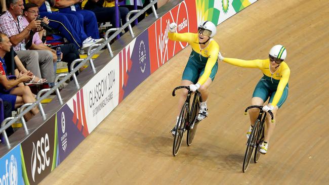 Stephanie Morton beat Anna Meares to win the Women's Sprint at the Glasgow Games in 2014. Picture: Adam Head