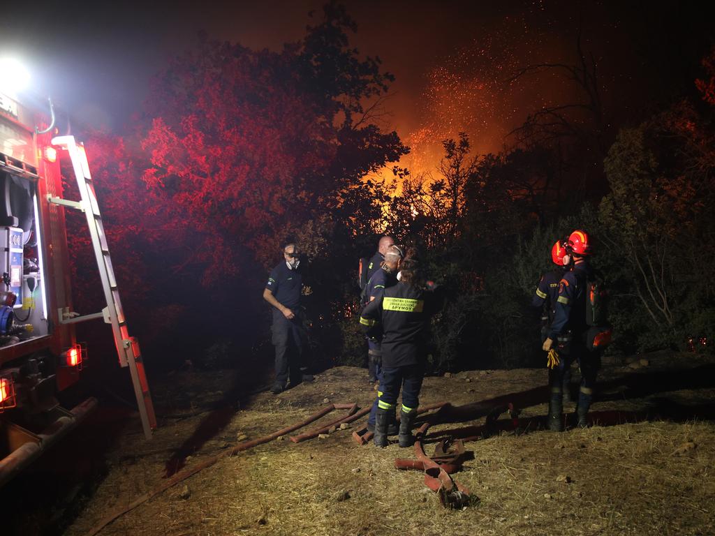 Firefighters at the scene of the blaze in Evros. Picture: Ayhan Mehmet/Anadolu Agency via Getty Images