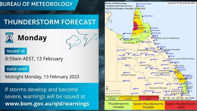 Thunderstorms are forecast for Far North Queensland on Monday. Picture: BOM