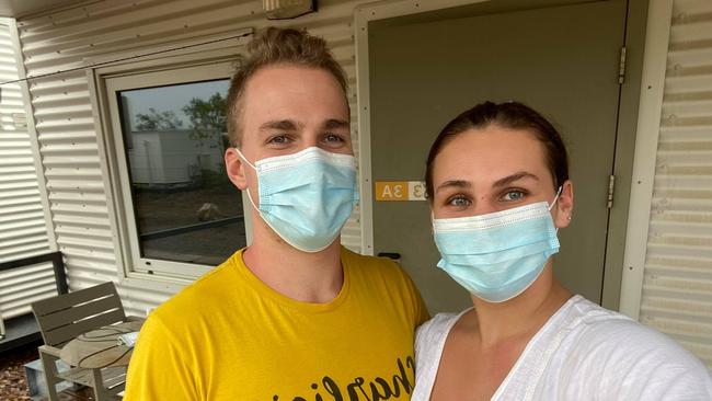 Jordan Surkitt and Madi Bowing arrived in Darwin from London on a repatriation flight and are in quarantine at the Howard Spring's facility. PICTURE: Supplied