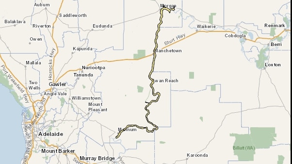 An SES flood advice map showing the areas where flooding is likely to hit along the River Murray. Picture: SES