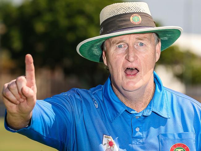 An incredulous Rod Cameron was the umpire during the miracle over between Mudgeeraba and Surfers Paradise where Gareth Morgan claimed six wickets in an over.Picture: Glenn Campbell