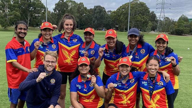 Hawthorn's women's team celebrates its premiership. Photo: Twitter.