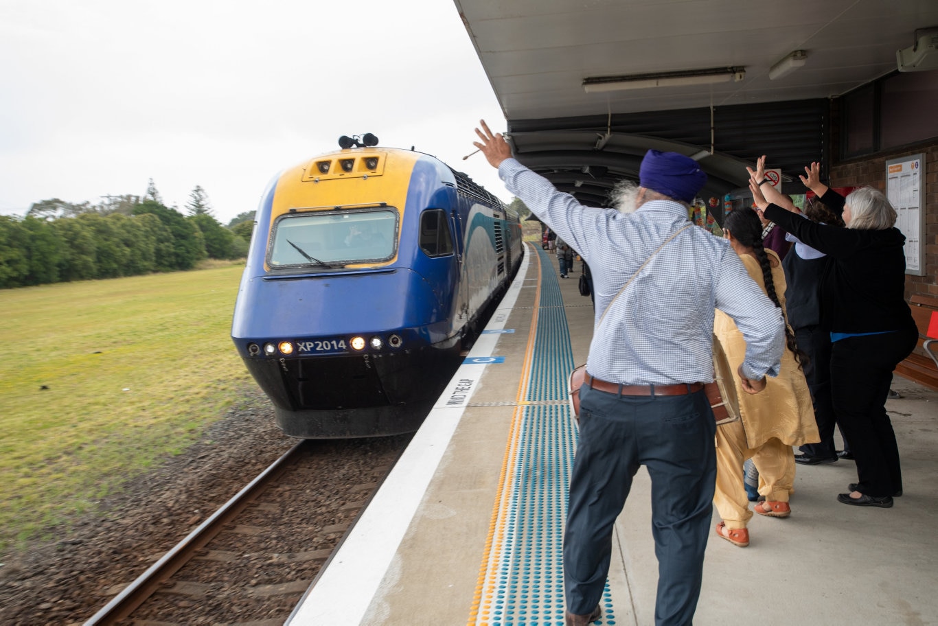 The Bollywood Express rolls into Coffs Harbour Train Station and is welcolmed by the Dance drumming of councillor John Arkan.. 26 SEPT 2019