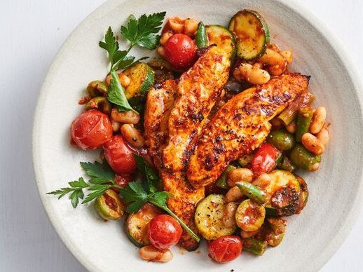 Healthy Spanish chicken and beans.