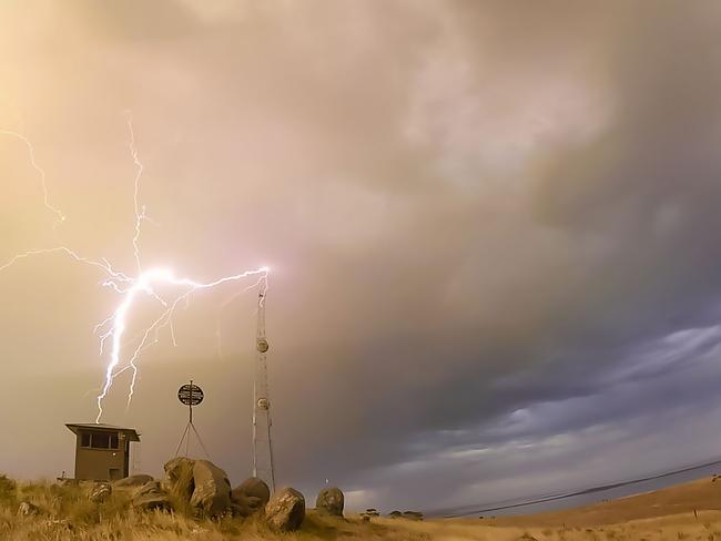 Lightning strikes at Winter Hill, Port Lincoln on Monday night.  Picture: Lucy Kilgour