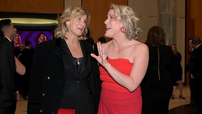 CANBERRA, AUSTRALIA – JULY 03: Rachel Griffiths and Minister for Home Affairs Clare O'Neil arrive at the Midwinter Ball at Parliament House on July 03, 2024 in Canberra, Australia. The annual Mid Winter Ball is a ticketed event hosted by the Federal Parliamentary Press Gallery. (Photo by Tracey Nearmy/Getty Images)