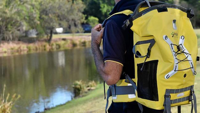 The Inrigo is a waterproof camera backpack that comes with an integrated Bluetooth humidity monitor that alerts users via smartphone alert if moisture is detected inside. Picture: John McCutcheon