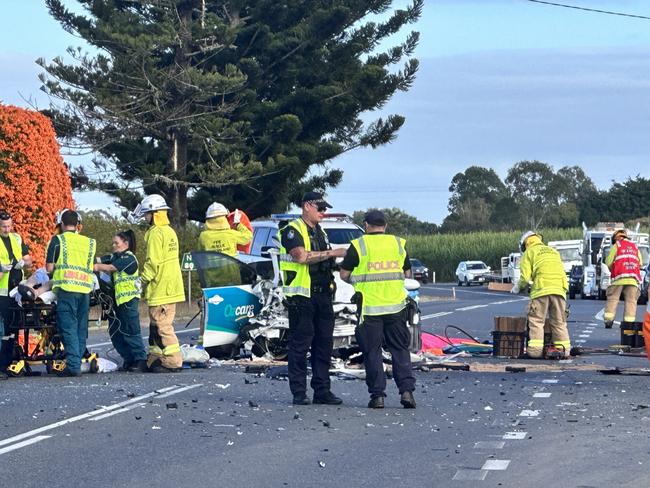 Two 50-year-old men and a primary school aged child were also taken to Mackay Base Hospital as a result of the crash. Picture: Heidi Petith