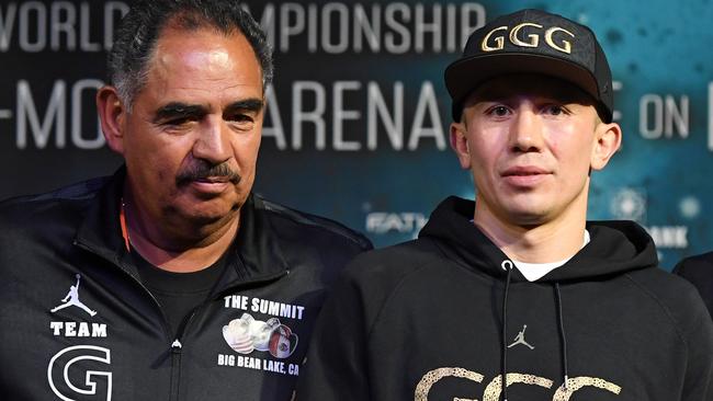 Trainer Abel Sanchez (L) with middleweight champion Gennady Golovkin.