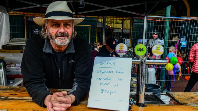 Willy Simpson said he had sold two cups of beer at his Seven Sheds Brewery stall before having to shut down. Picture: Chris Crerar