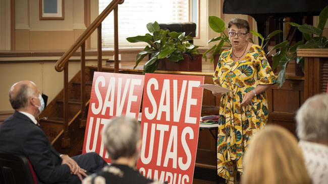 Save UTAS Campus group has launched a petition calling on the Hobart City Council to cease its support for the UTAS proposal to move the Sandy Bay Campus. Chair Save the UTAS Campus group Prof Pam Sharpe at Hobart Town Hall. Picture: Chris Kidd.