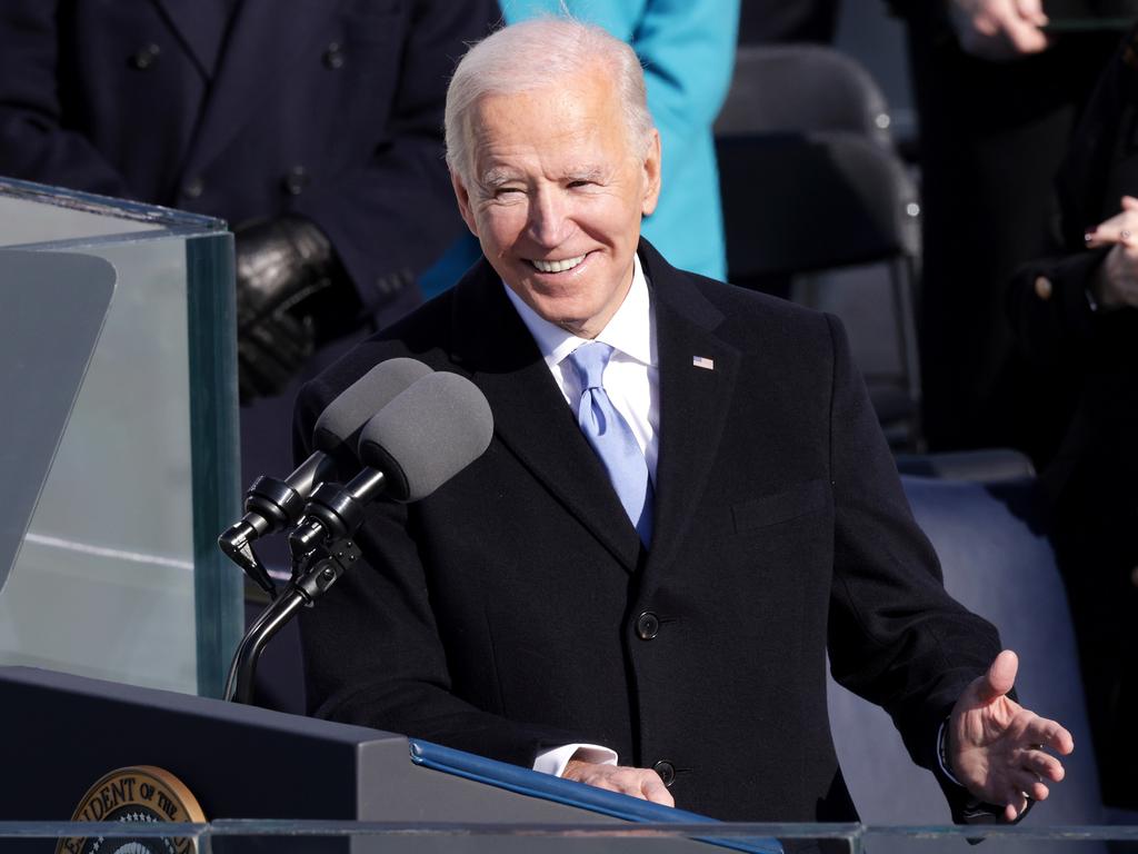 Joe Biden delivers his inaugural address. Picture: Alex Wong/Getty Images