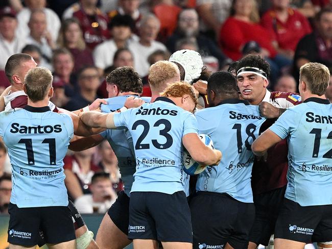 Players clash during the Super Rugby Pacific clash between Queensland Reds and NSW Waratahs. Picture: Getty Images