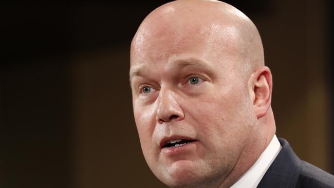 Acting Attorney General Matt Whitaker announces an indictment on violations including bank and wire fraud, Monday, Jan. 28, 2019, of Chines telecommunications companies including Huawei, at the Justice Department in Washington. (AP Photo/Jacquelyn Martin)