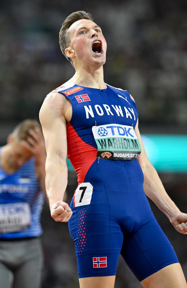 Karsten Warholm roars. Picture: Hannah Peters/Getty Images.