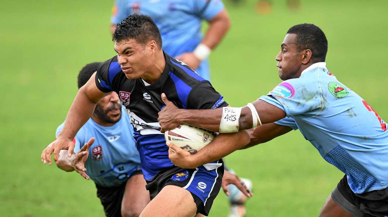 VICTORY CHARGE: Goodna's Kyran Tanuvasa tries to break through the Swifts defence in last weekend's A-Grade match at Woogaroo Field. Goodna won 46-0. Picture: Rob Williams