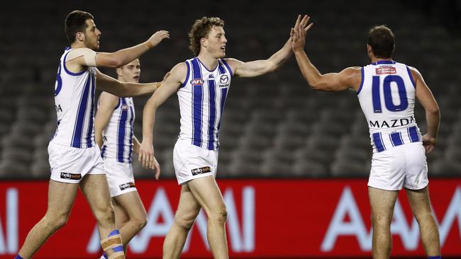 Nick Larkey bagged a career-high seven goals to lead North Melbourne to victory.