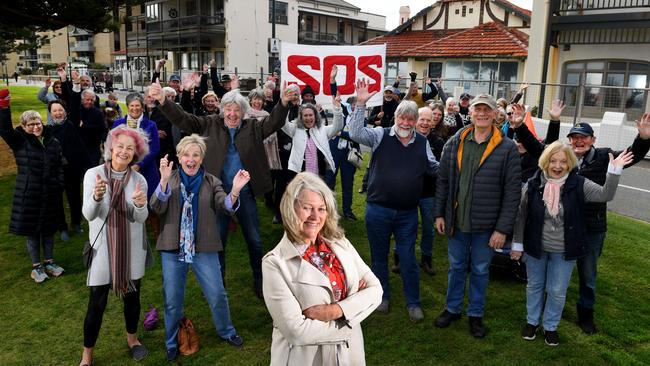 SOS (Save our Seawall) members celebrating the news the Seawall Apartments development was knocked back by SCAP. Picture: Tricia Watkinson