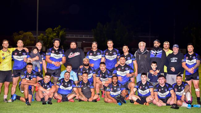 The Goodna team celebrate their opening win over Valleys in the new Volunteers Cup competition. Picture: Bruce Clayton