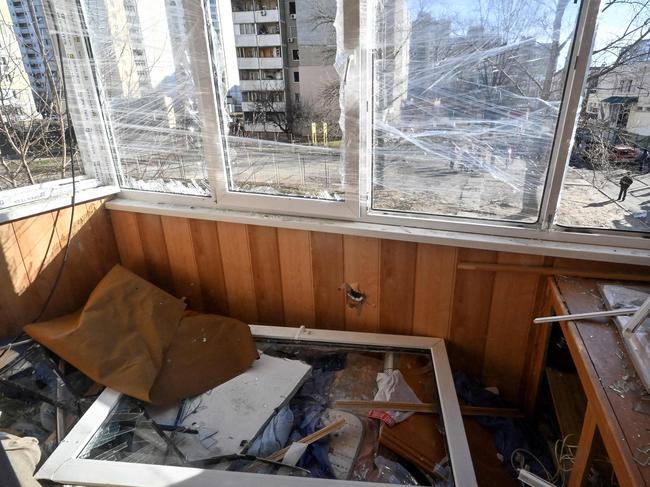 An apartment building destroyed by recent shelling in Kyiv outskirts. Picture: AFP