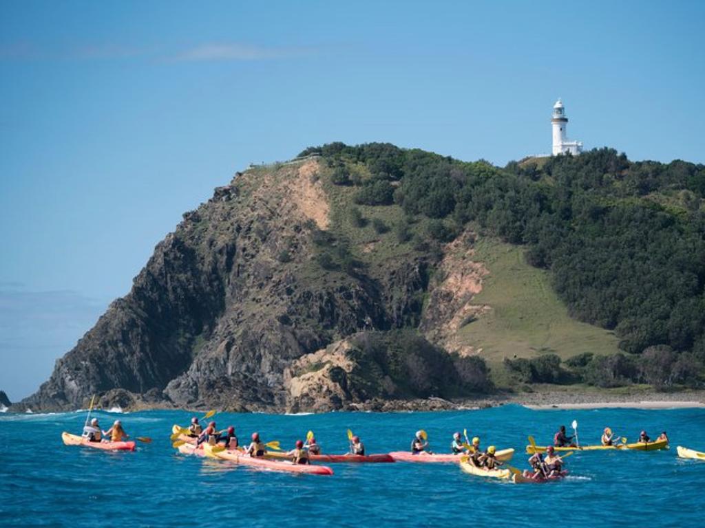 Kayaking with dolphins in Byron Bay. Picture: Supplied