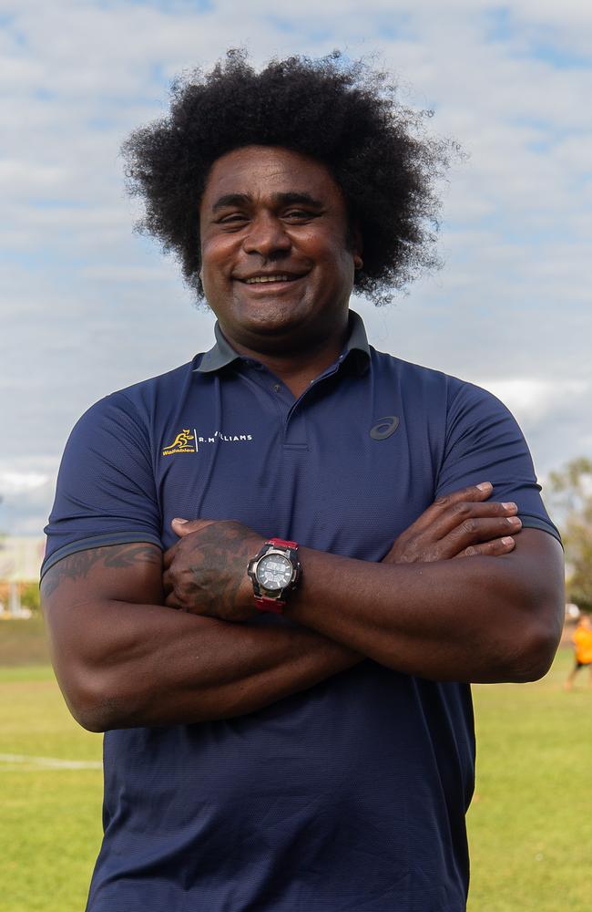 Classic Wallaby Radike Sami as the Wallabies get around the NT Rugby Union community before the 2023 World Cup. Picture: Pema Tamang Pakhrin