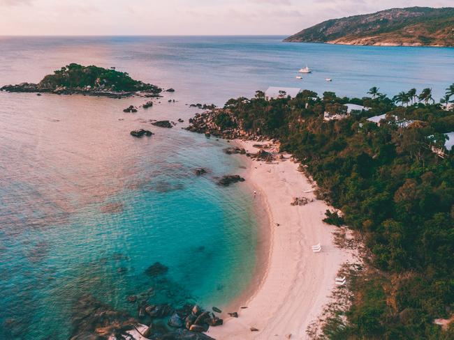 Aerial view of one of Lizard Island’s 24 pristine private beaches. Picture: Supplied/TEQ