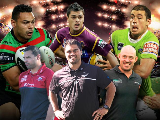 Former football stars Ben Te'o, Karmichael Hunt and Terry Campese are gunning to be the NRL's next head coaches. Pictures: Getty Images / QRL