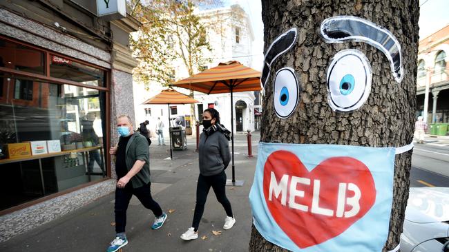 Tree decorations on Swan Street in Richmond. Picture: NCA NewsWire / Andrew Henshaw