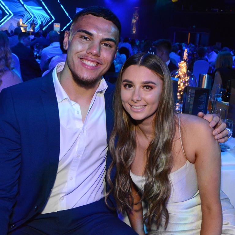 Iszac Fa'asuamaleaui and Grace Nugent at Gold Coast Titans Awards night at The Star Gold Coast. Picture: Regina King.