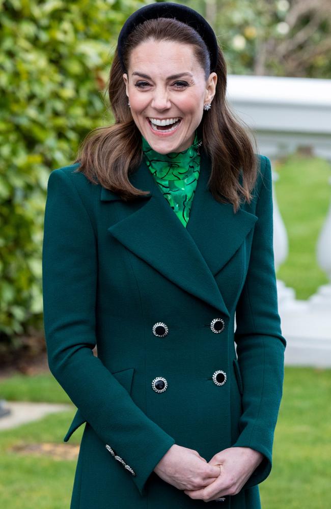 A velvet headband completed the polished Irish-themed outfit. Picture: AFP