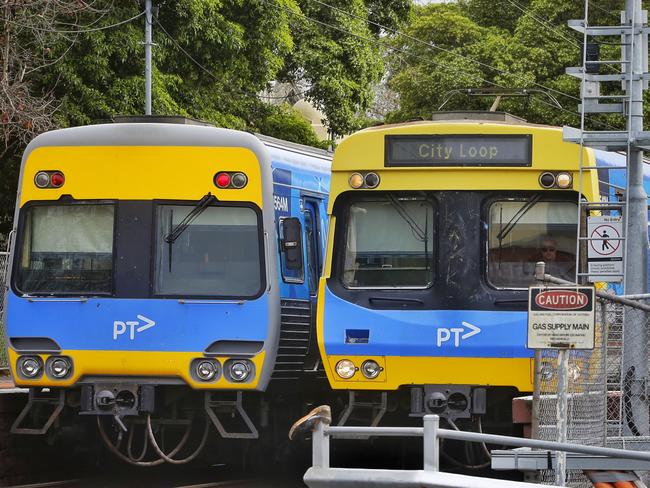 Two trains on the Craigieburn Line at Kensington Station on Thursday, September 3, 2015, in Kensington, Victoria, Australia. Picture: Hamish Blair