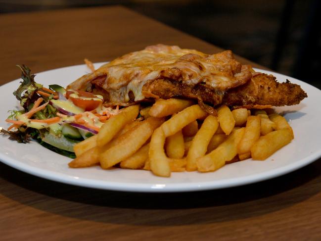 Cowboy Topper Chicken Schnitzel. Picture: Evan Morgan