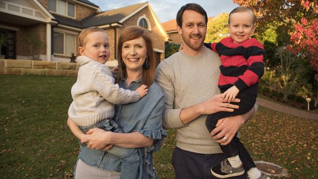 Megan and Declan Burke say their new house on Sydney’s outskirts will be perfect for Rory, 3, and Cian, 5, and will allow working from home. Picture: Chris Pavlich