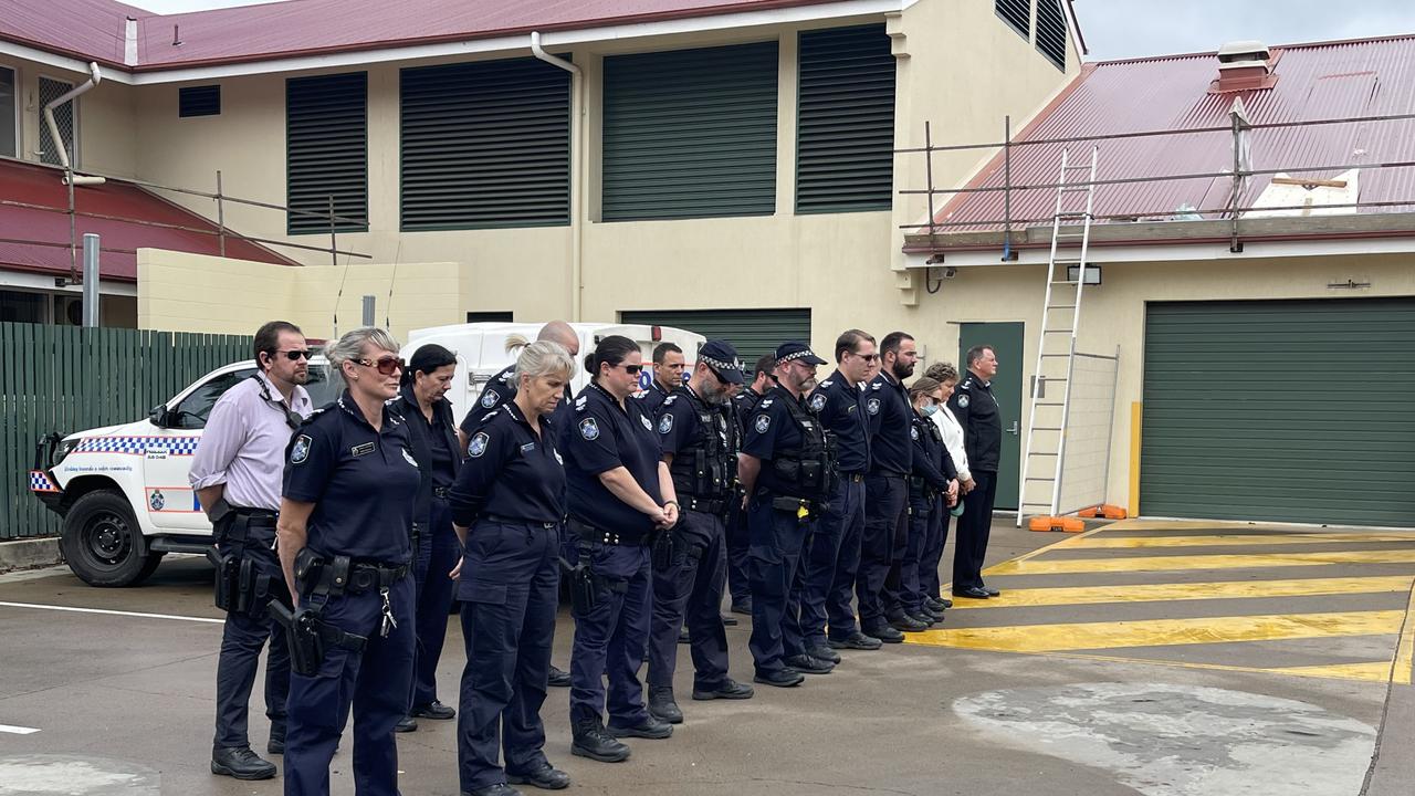 Maryborough police honour Senior Constable David Masters with a moment of silence.