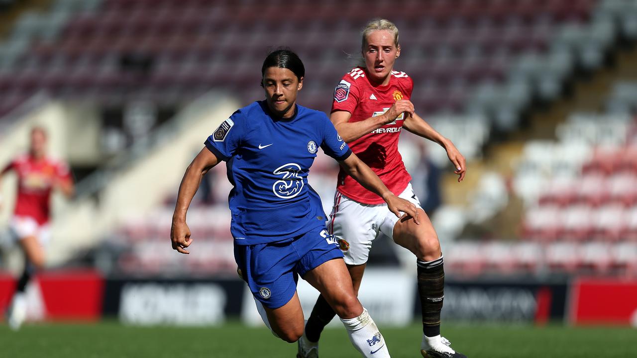 Sam Kerr of Chelsea was on target in the opening Women's Super League match against Manchester United.
