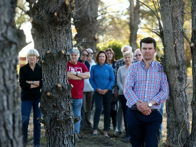 Ben Seale with Dural residents pictured Tuesday 14th August 2018. Ben is hitting out against a proposal for seniors housing at 3 Quarry Rd and 4 Vineys Rd, Dural.(AAP Image/Sue Graham)